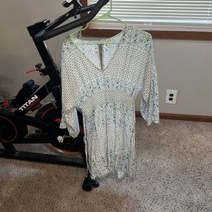 Roxy blue floral cinch waist bell sleeve short dress women’s small